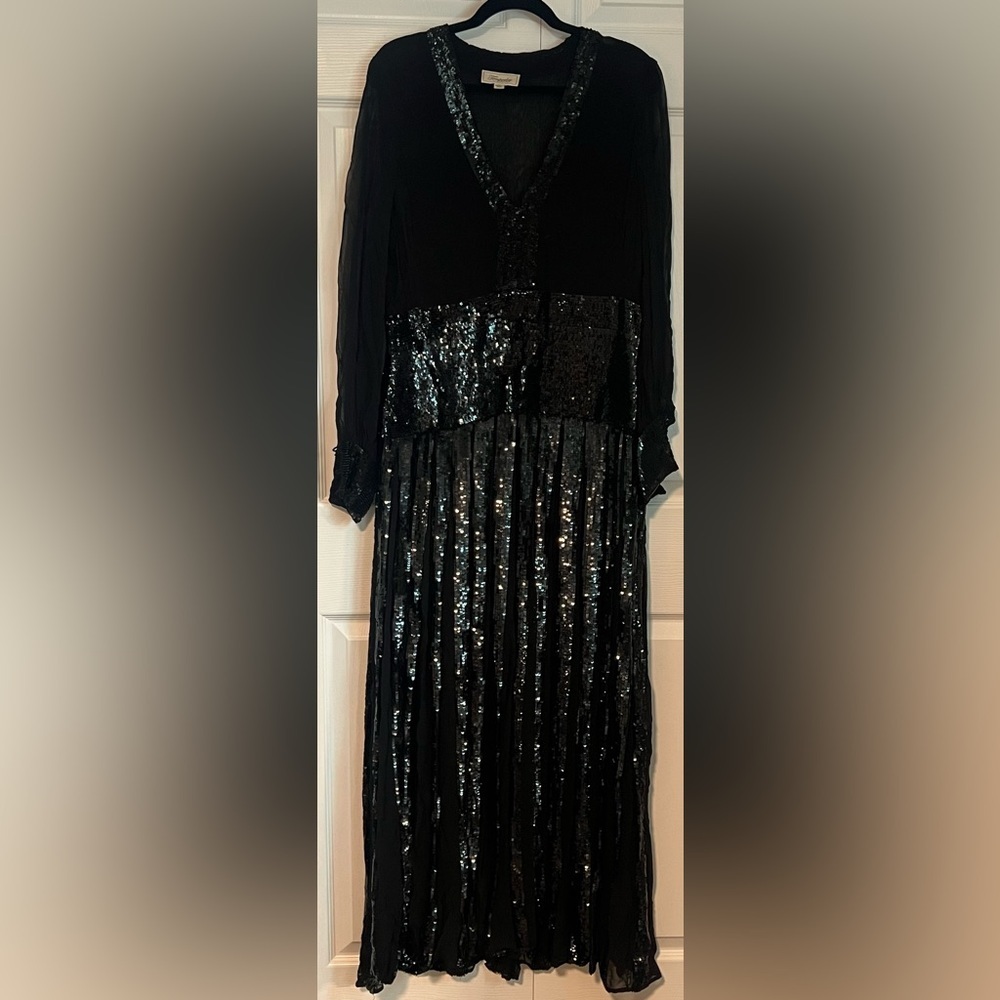 Women's Temperley London Black Sequined Long Sleeved V-Neck Evening Dress